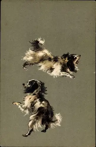 Präge Litho Zwei Hunde, Portrait