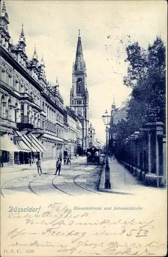 Ak Düsseldorf am Rhein, Blumenstraße, Johanneskirche