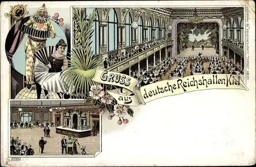 Litho Kiel in Schleswig Holstein, Blick in die deutsche Reichshallen, Tänzerin