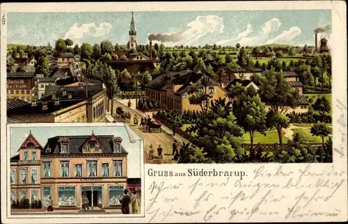 Litho Süderbrarup in Schleswig Holstein, Blick auf den Ort, Handlung Petersen