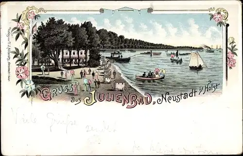 Litho Neustadt in Holstein, Julienbad, Strandpartie