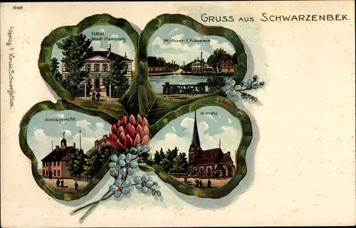 Kleeblatt Litho Schwarzenbek in Lauenburg, Möllner Chaussee, Kirche, Hotel Stadt Hamburg,Amtsgericht