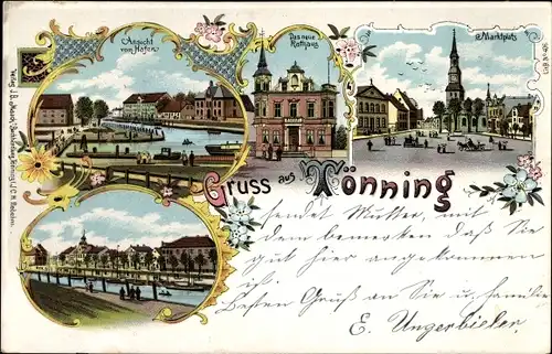 Litho Tönning an der Eider Nordfriesland, Marktplatz, Rathaus, Hafen