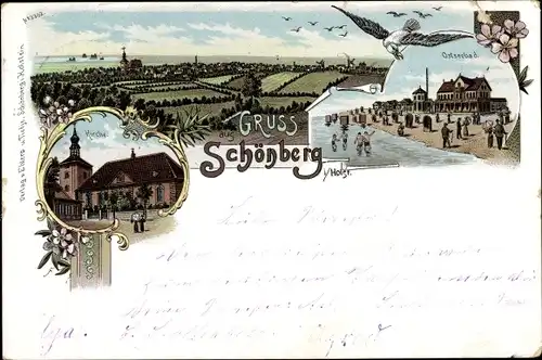 Litho Ostseebad Schönberg in Holstein, Kirche, Strandpartie