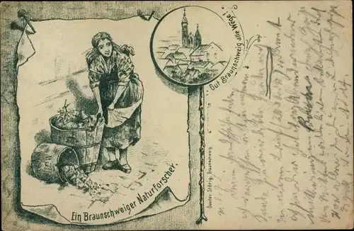 Litho Braunschweig in Niedersachsen, Ein Braunschweiger Naturforscher, Händlerin, Stadtansicht