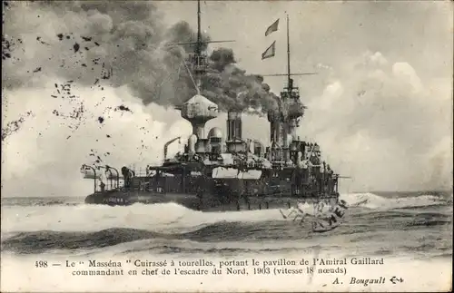 Ak Französisches Kriegsschiff, Le Massena, Cuirasse a tourelles
