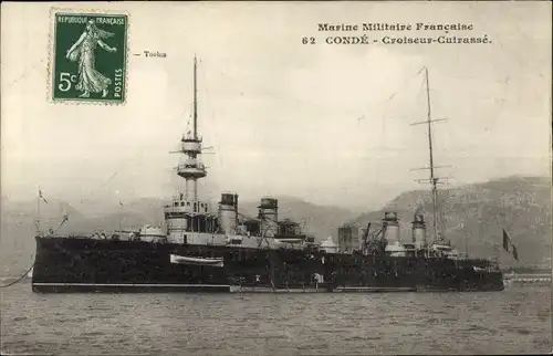 Ak Französisches Kriegsschiff, Conde, Croiseur Cuirasse