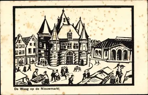 Künstler Ak Amsterdam Nordholland Niederlande, de Waag op de Nieuwmarkt