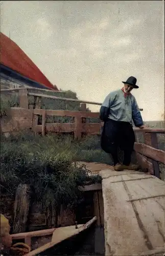 Ak Niederlande, Niederländer in Trachte, Brücke