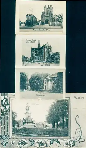 Leporello Ak Haarlem Nordholland Niederlande, Amsterdamsche Poort, Groote Kerk, Markt, Wagenbrug