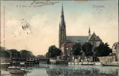 Ak Haarlem Nordholland Niederlande, R. K. Kerk a/h Spaarne