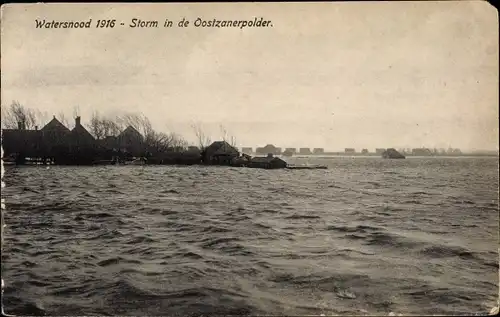 Ak Oostzaan Nordholland, Storm in de Oostzanerpolder, Watersnood 1916