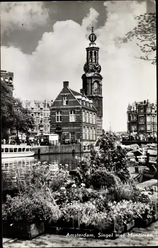 Ak Amsterdam Nordholland Niederlande, Singel met Munttoren en bloemenmarkt