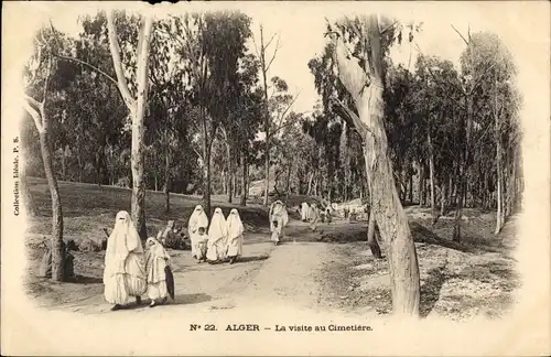 Ak Algier Alger Algerien, La visite au Cimetiere