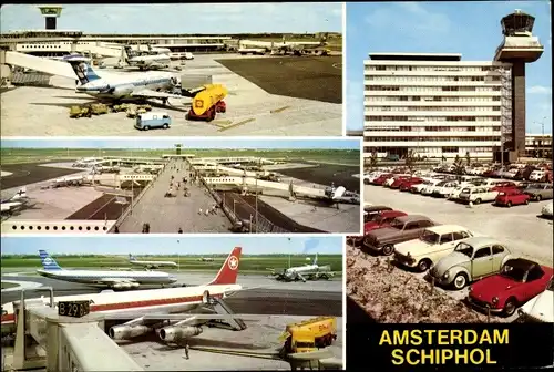 Ak Amsterdam Nordholland Niederlande, Flughafen Schiphol, Passagierflugzeuge, Tanklaster