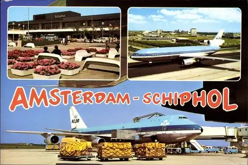 Ak Amsterdam Schiphol Nordholland Niederlande, Flughafen, KLM Flugzeug