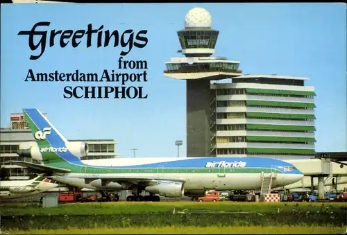 Ak Amsterdam Nordholland Niederlande, International Airport Schiphol, Außenansicht, Flugzeug