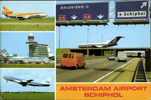 Ak Amsterdam Nordholland Niederlande, Airport Schiphol, Außenansicht, Flugzeuge