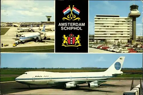 Ak Haarlemmermeer Nordholland Niederlande, International Airport Schiphol, Flugzeuge, Wappen
