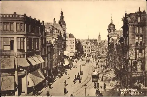 Ak Amsterdam Nordholland, Koningsplein, Straßenbahn, Passanten