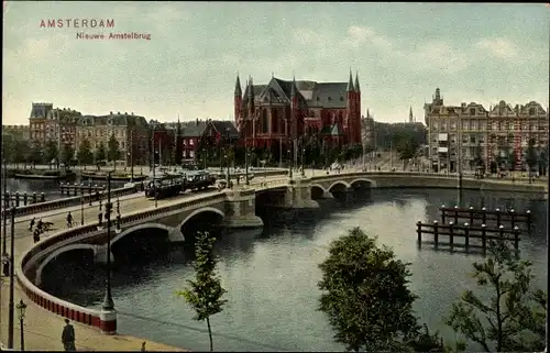 Ak Amsterdam Nordholland Niederlande, Nieuwe Amstelbrug