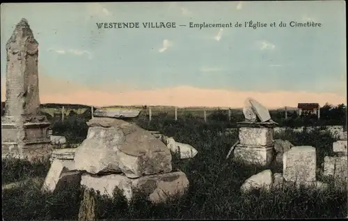 Ak Westende Westflandern, Emplacement de l'Eglise et du Cimetiere