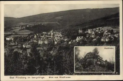 Ak Świeradów Zdrój Bad Flinsberg Schlesien, Blick vom Waldfrieden