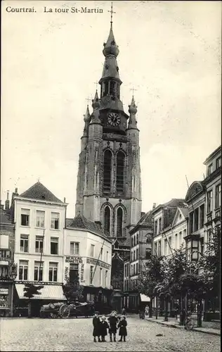 Ak Kortrijk Courtrai Westflandern, La tour St-Martin, Kirche, Platz