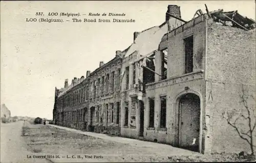 Ak Loo Belgien, Route de Dixmude, Ruine