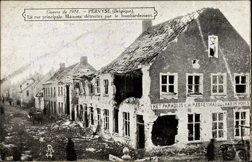 Ak Pervijze Pervyse Diksmuide Dixmude Westflandern, La Rue Principale, Ruine, Trümmer