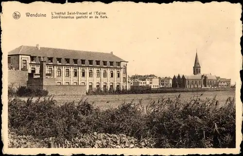 Ak Wenduine Wenduyne De Haan Westflandern, L'institut Saint-Vincent et l'Eglise, Kirche, Schule