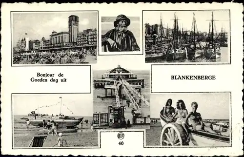 Ak Blankenberghe Blankenberge Westflandern, Promenade, Hafen, Schiffe, Steg, Meer, Frauen, Fischer