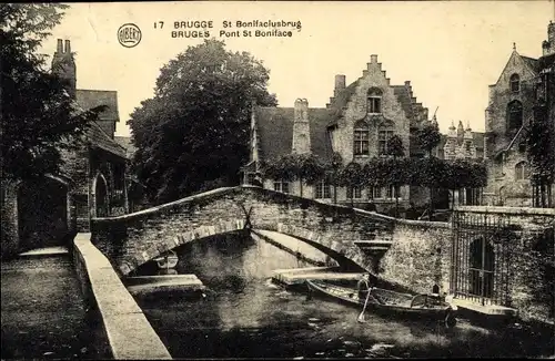 Ak Bruges Brügge Flandern Westflandern, St Bonifaciusbrug, Boote, Kanal