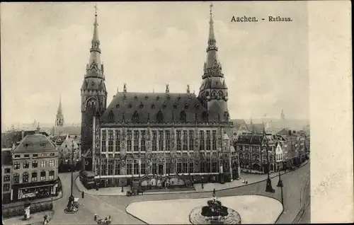 Ak Aachen in Nordrhein Westfalen, Rathaus, Brunnen