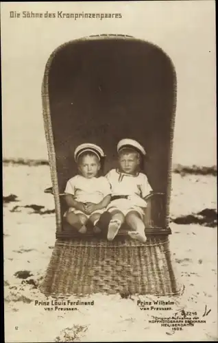 Ak Prinz Louis Ferdinand und Prinz Wilhelm von Preußen, Strand, Strandkorb