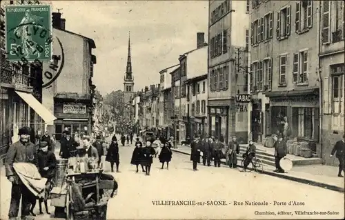 Ak Villefranche sur Saône Rhône, Rue Nationale, Straßenpartie