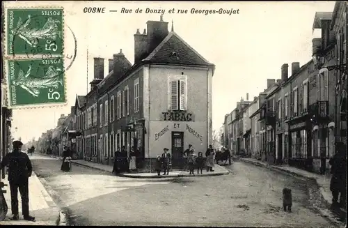 Ak Cosne Nièvre, Rue de Donzy et rue Georges Goujat