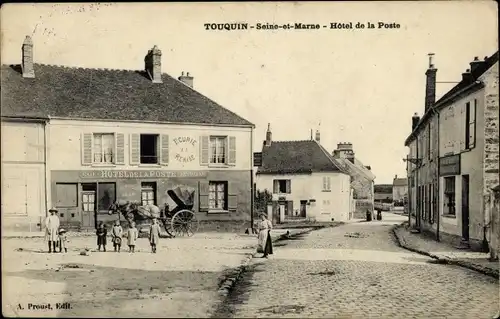 Ak Touquin Seine et Marne, Hôtel de la Poste, Kutsche