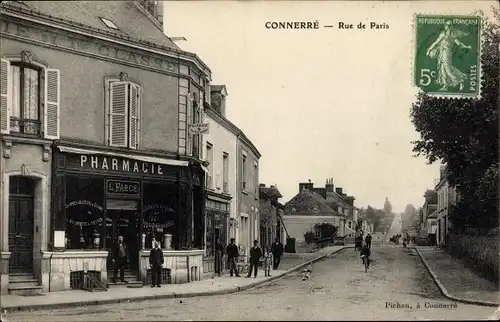 Ak Connerré Sarthe, Rue de Paris, Pharmacie