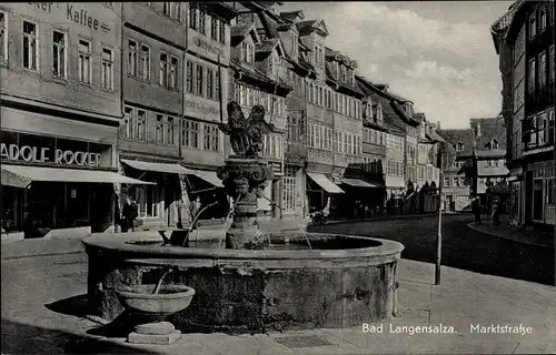 Ak Bad Langensalza in Thüringen, Marktplatz, Brunnen, Café