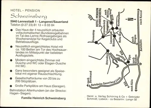 Klapp Ak Langenei Lennestadt im Sauerland, Hotel Schweinsberg