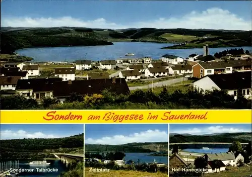 Ak Sondern Olpe im Sauerland, Ort am Biggesee, Sonderner Talbrücke, Zeltplatz, Hof Hanemicke