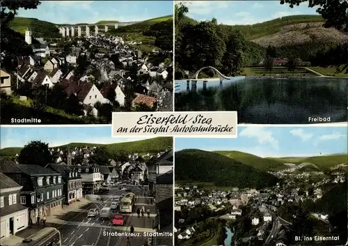 Ak Eiserfeld Siegen in Westfalen, Stadtmitte, Freibad, Elserntal, Straßenkreuz
