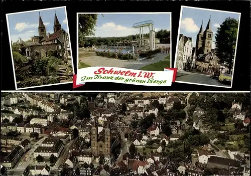 Ak Schwelm in Westfalen, Freibad, Kirche, Luftbild der Stadt