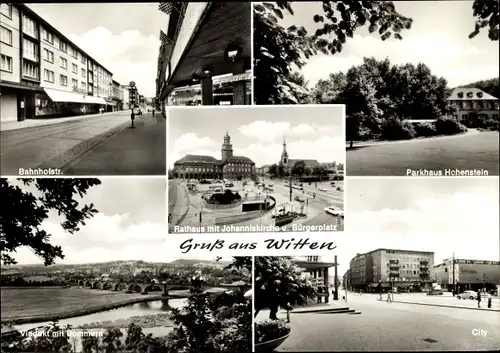 Ak Witten an der Ruhr, Rathaus, Johanniskirche, Bürgerplatz, Viadukt, Parkhaus Hohenstein