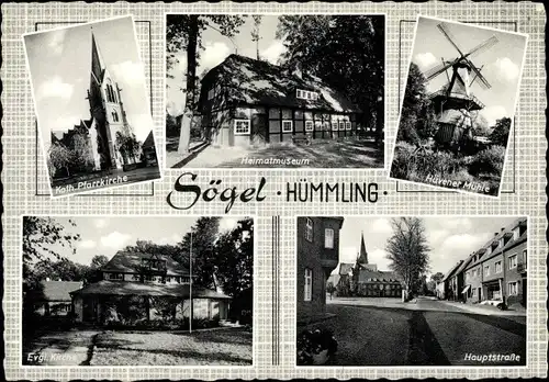 Ak Sögel im Emsland, Hümmling, Hüvener Mühle, Kirchen, Hauptstraße, Heimatmuseum