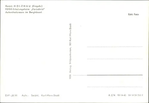 Ak Holzhau Rechenberg Bienenmühle, FDGB Erholungsheim Fortschritt, Aufenthaltsraum im Berghäusel