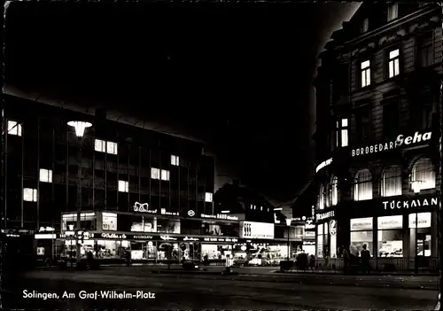 Ak Solingen in Nordrhein Westfalen, Graf Wilhelm-Platz bei Nacht