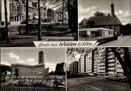 Ak Weiden Kürten in Nordrhein Westfalen, Straßenpartie, Kirche, Wohnhaus