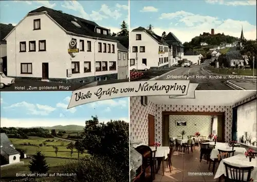 Ak Nürburg in Rheinland Pfalz, Hotel zum goldenen Pflug, Ort, Kirche, Rennbahn